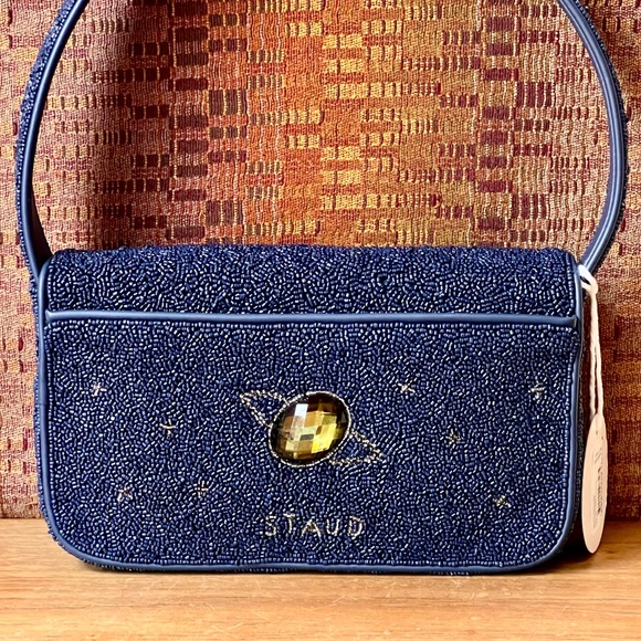 🌺🎉HP🎉🌺 NWT Staud Beaded Tommy Shoulder Bag Navy Celestial 🌟 Rare 🌟 - Picture 8 of 16